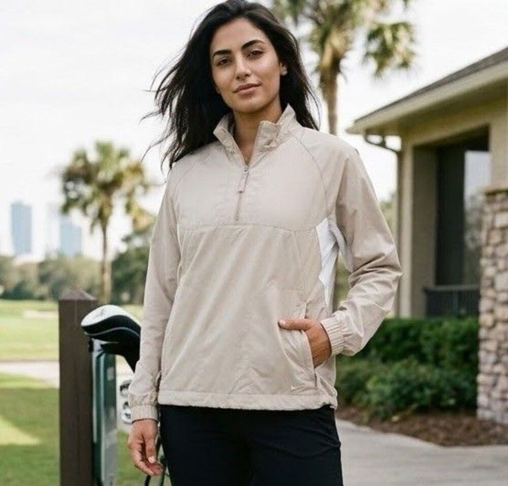 Nike Golf 1/4 Zip Windbreaker Jacket Beige Tan Colorblock Pullover Small